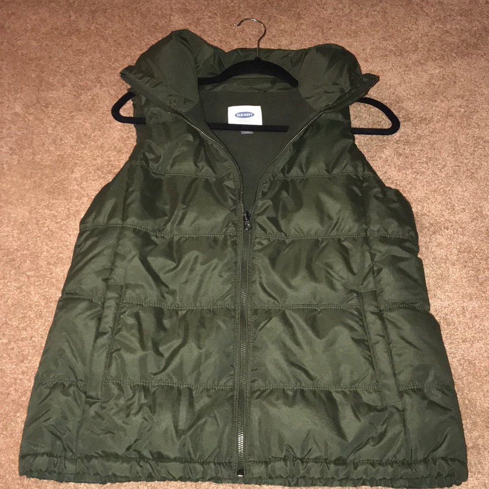 Olive green puff vest